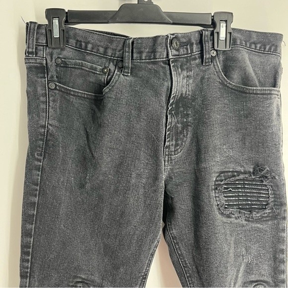 Pacsun Jeans Men 34 x 32 Black Super Skinny Distressed Patched Biker Denim Pants - Picture 4 of 8